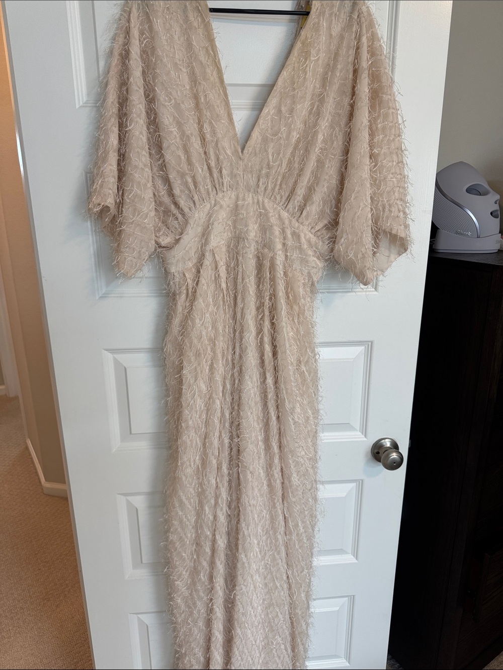 ASOS Cream Textured V-Neck Maxi Dress with Batwing Sleeves - Picture 1 of 2